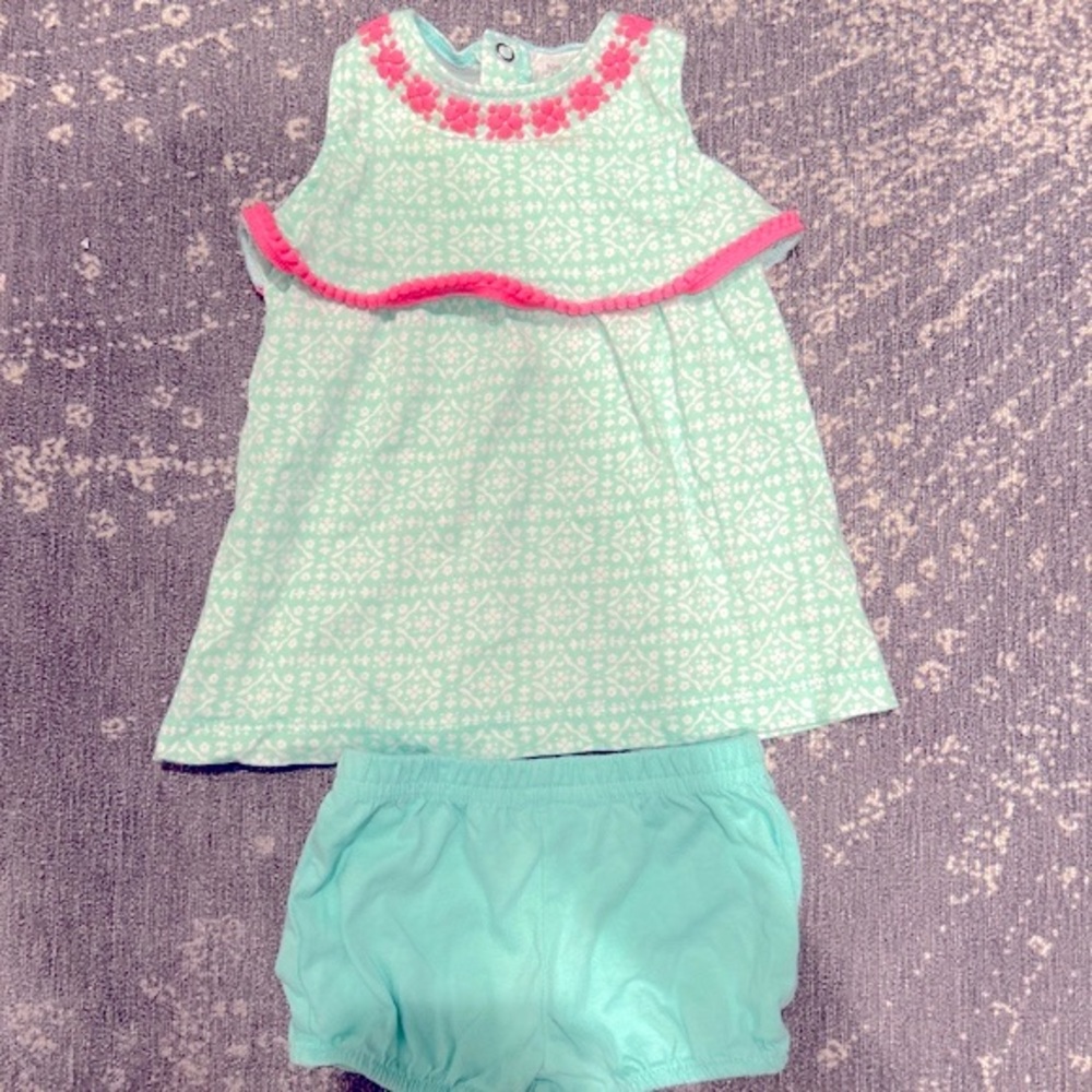 Carter’s Baby Girls Hot Pink/Mint Green/White Bubble 🫧 Short/Tank Set Si…